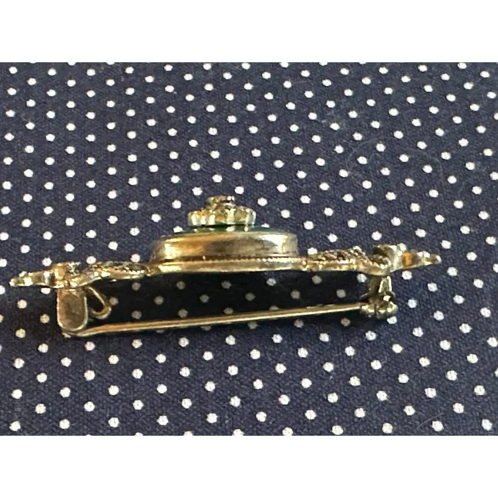 Art Deco Vintage Silver-Tone Pin Green Stone Accented with Marcasite Stones